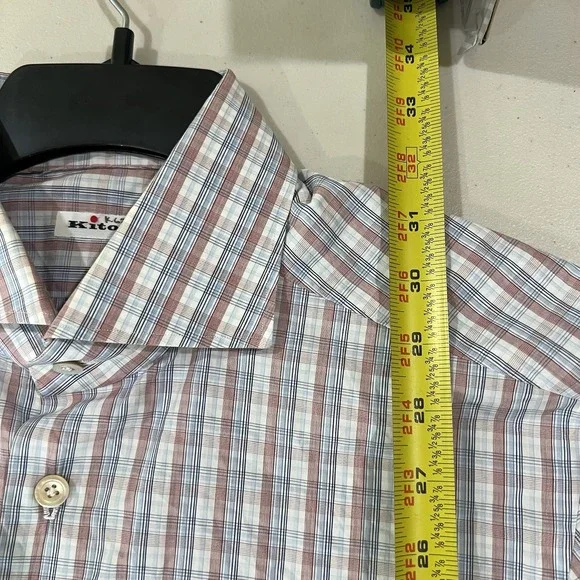 Kiton Shirt Mens 16 41 White Blue Button Up French Cuff Dress 100% Cotton Italy